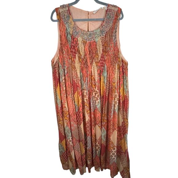 Soft Surroundings Colorful Beaded Boho Sleeveless Crinkle Maxi‎ Shift Dress 2X - Picture 3 of 11